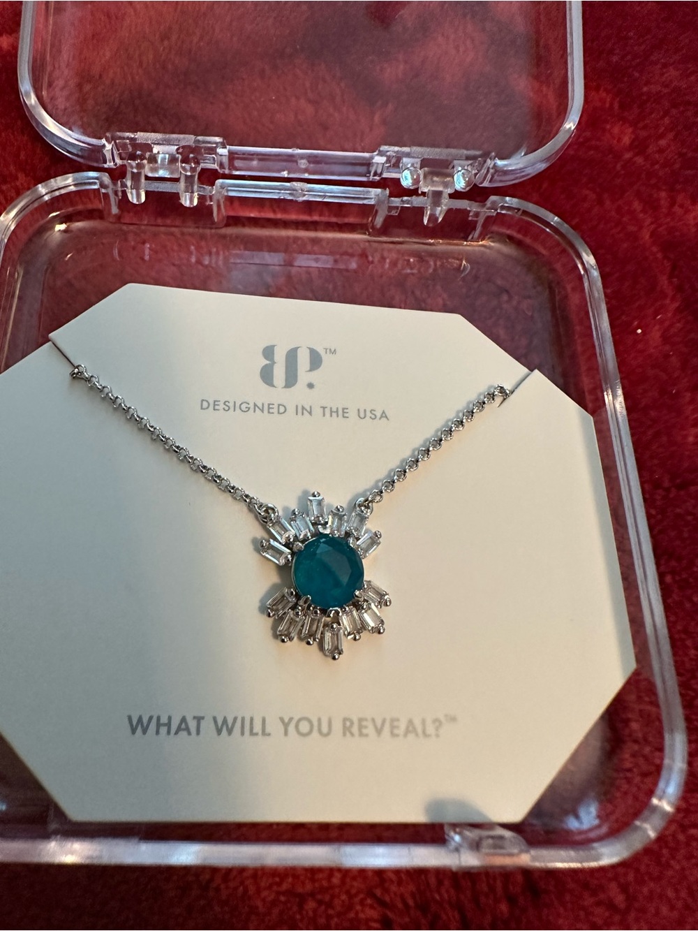 BP Teal Sunburst Pendant Necklace - Silver